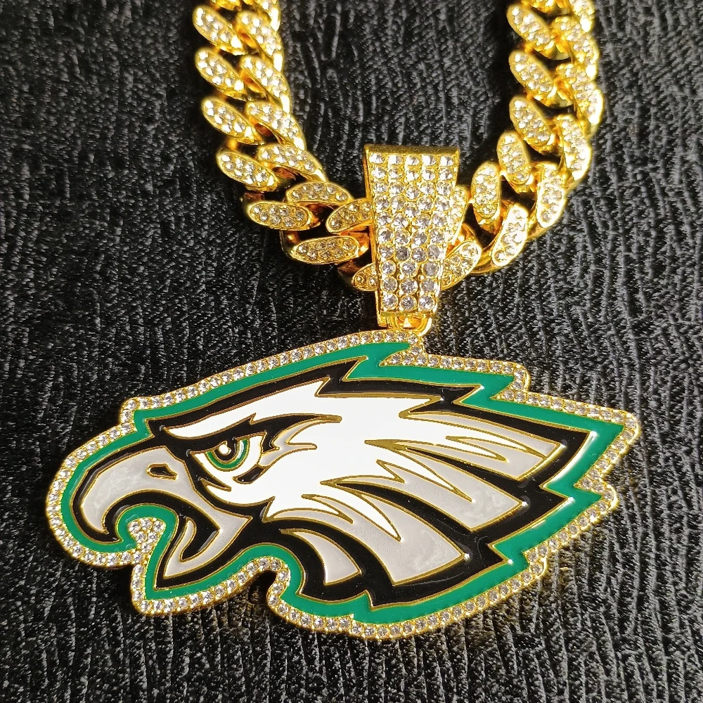 Philadelphia Eagles Necklace Pendant Cuban Chain Link Football NFL Jewelry